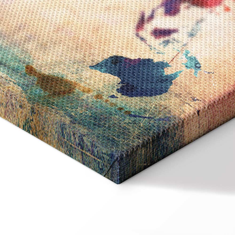 Rainbow Watercolour World Map Triptych Canvas Print