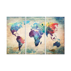 Rainbow Watercolour World Map Triptych Canvas Print