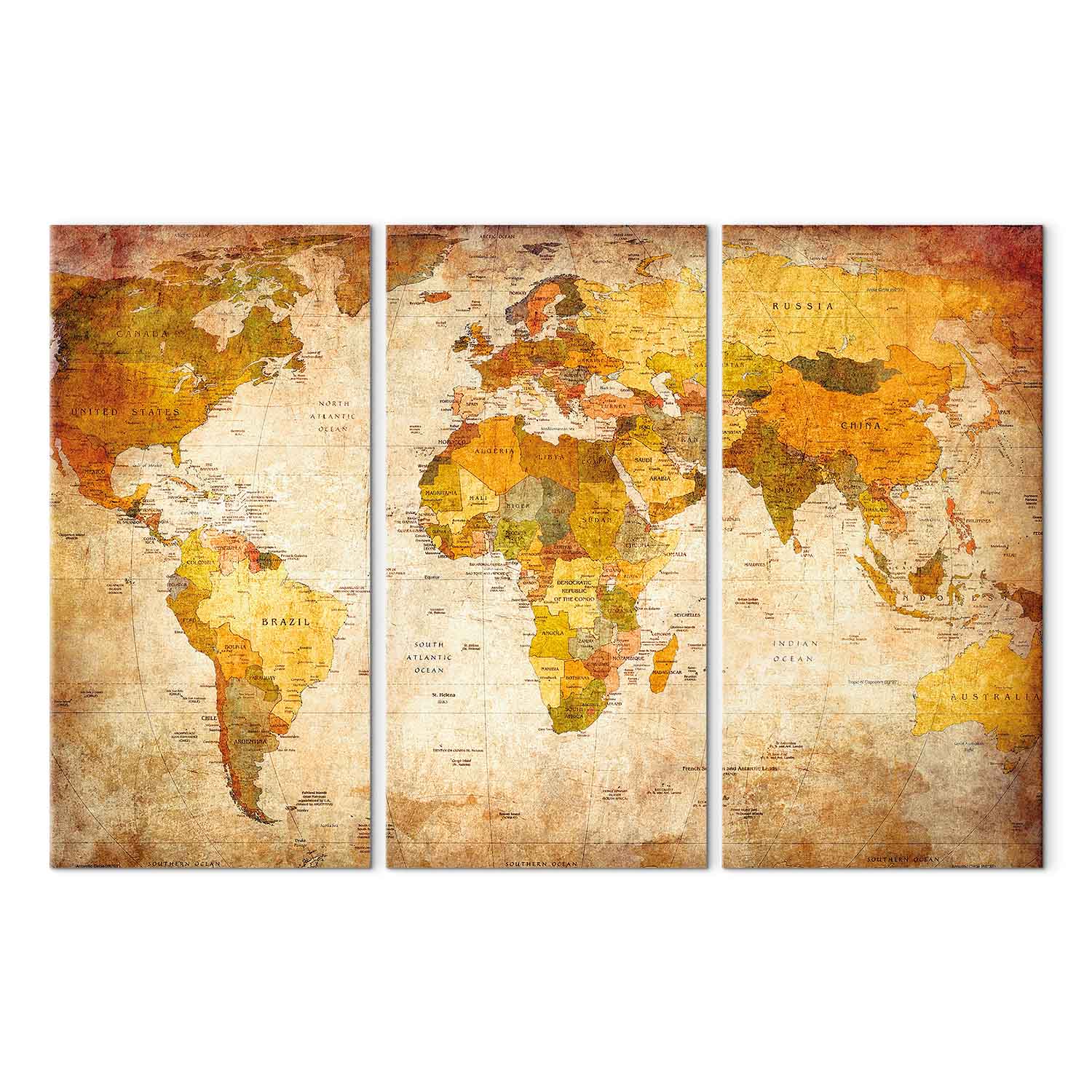 Antique World Map Retro Canvas Print