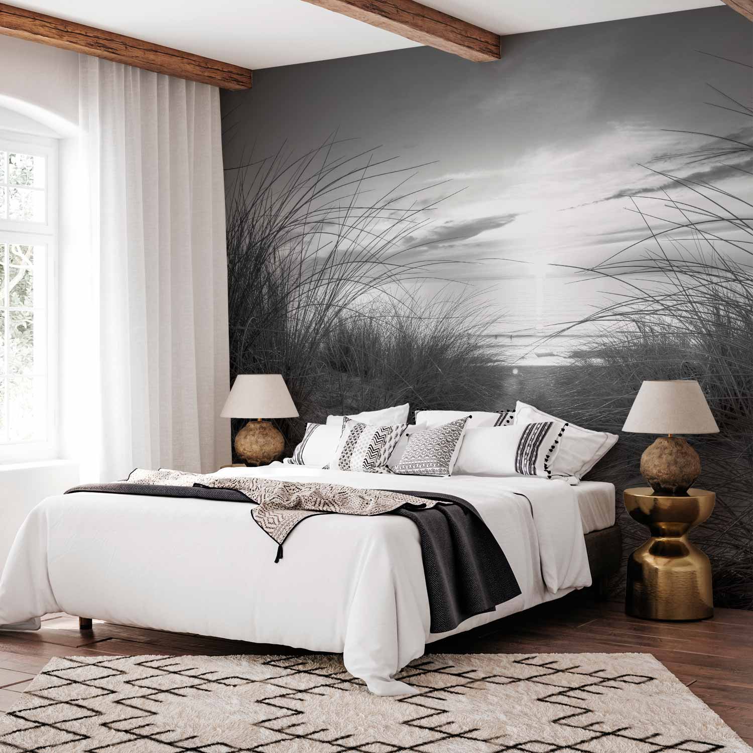 Black and White Beach Landscape Wall Mural