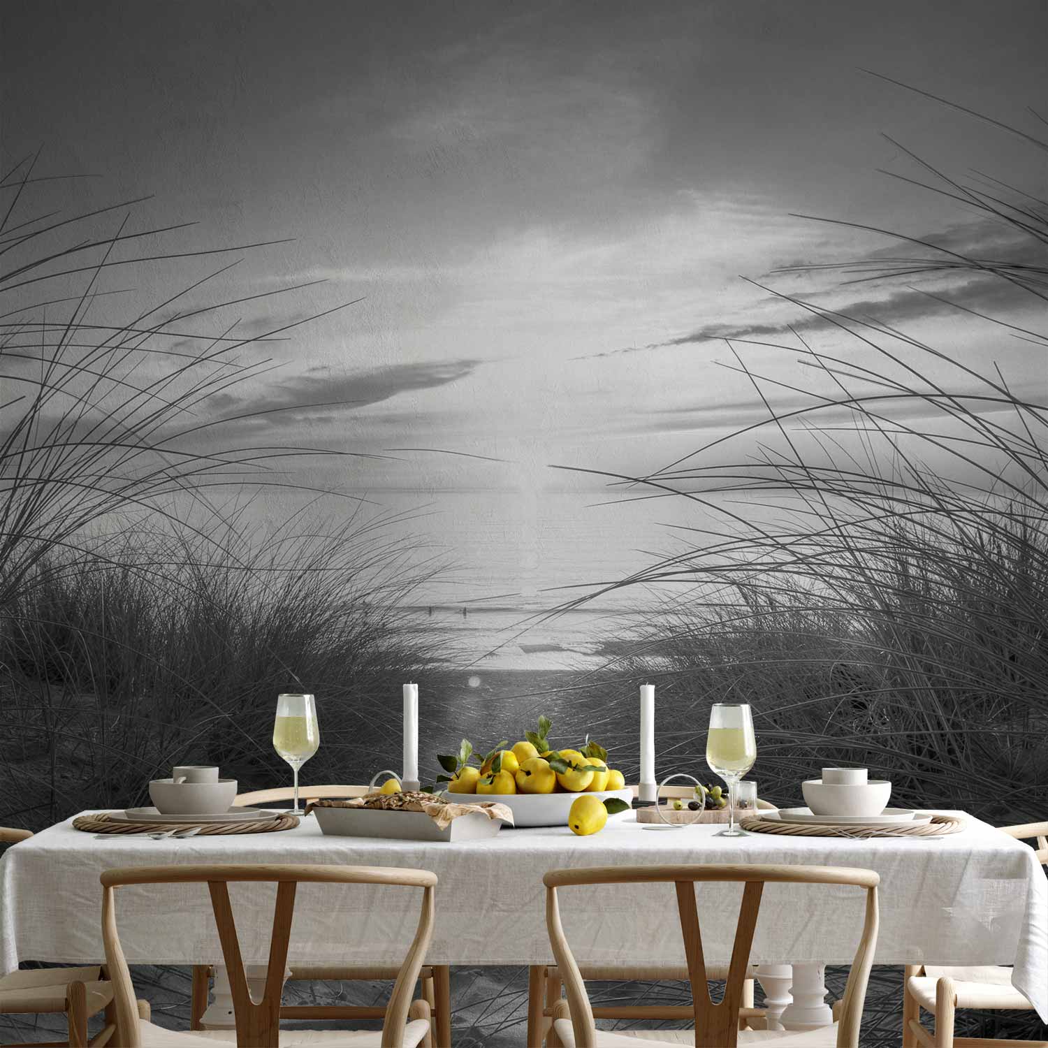 Black and White Beach Landscape Wall Mural