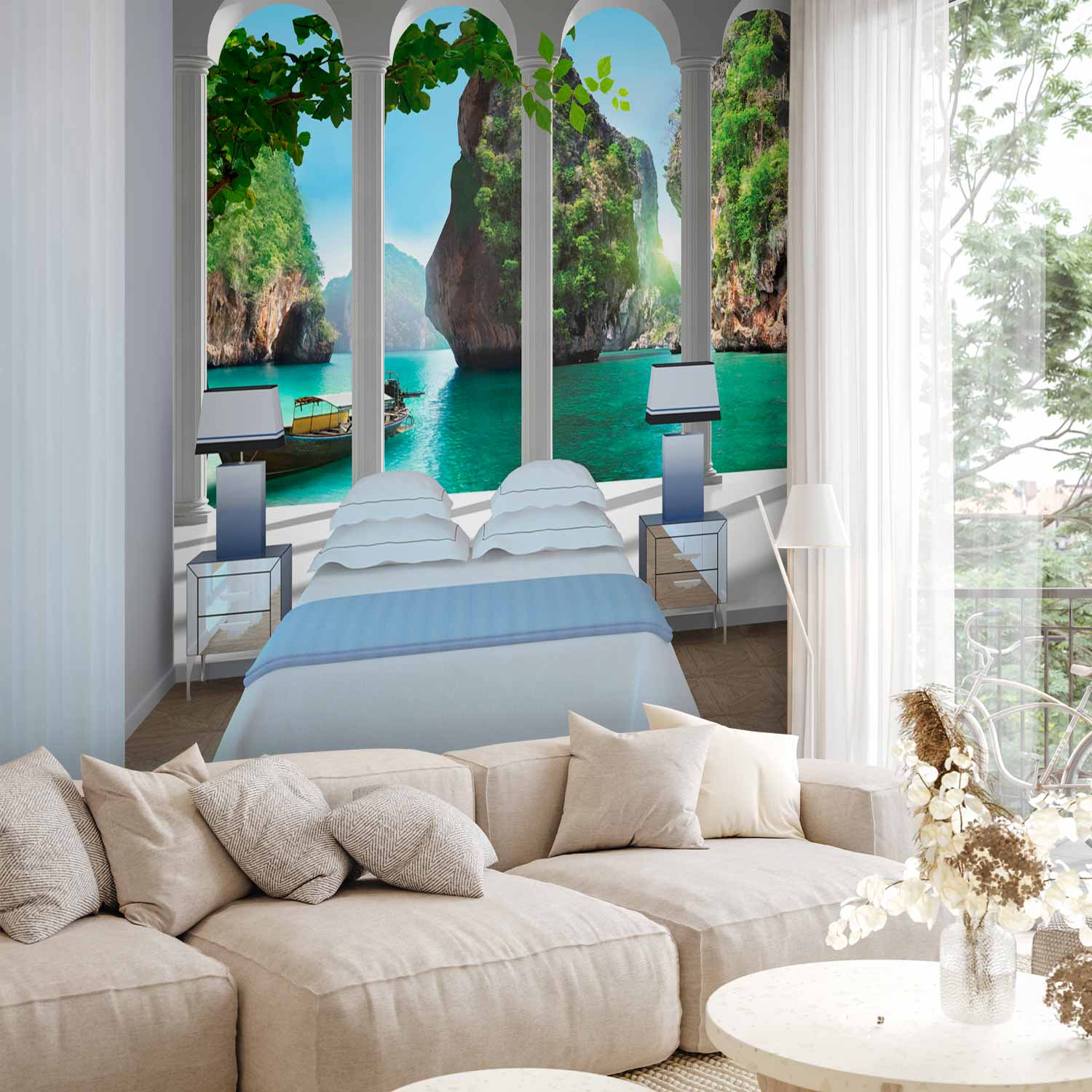 Seaside Terrace Columns Landscape Wall Mural