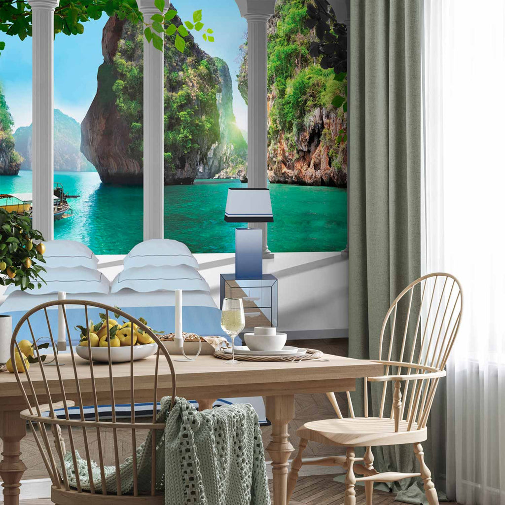 Seaside Terrace Columns Landscape Wall Mural