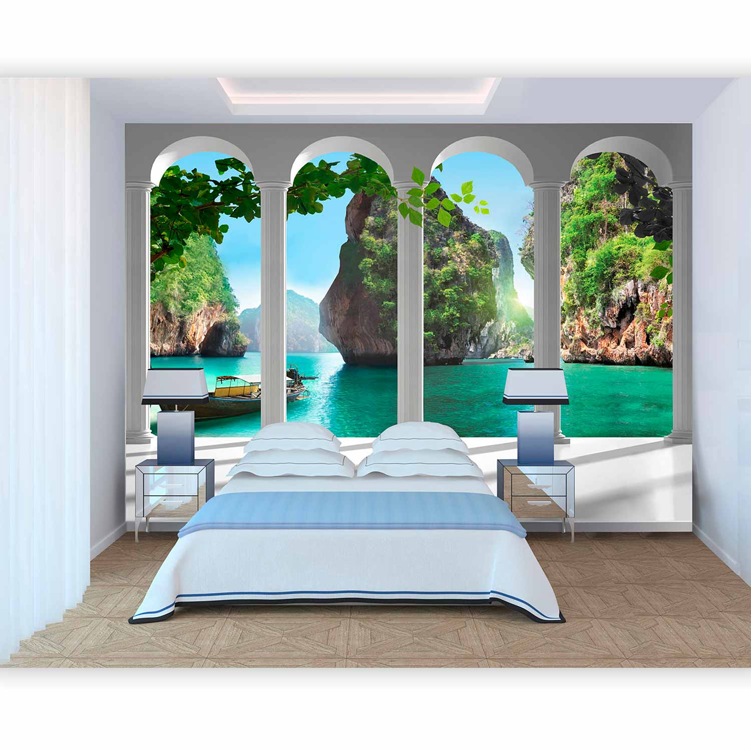 Seaside Terrace Columns Landscape Wall Mural