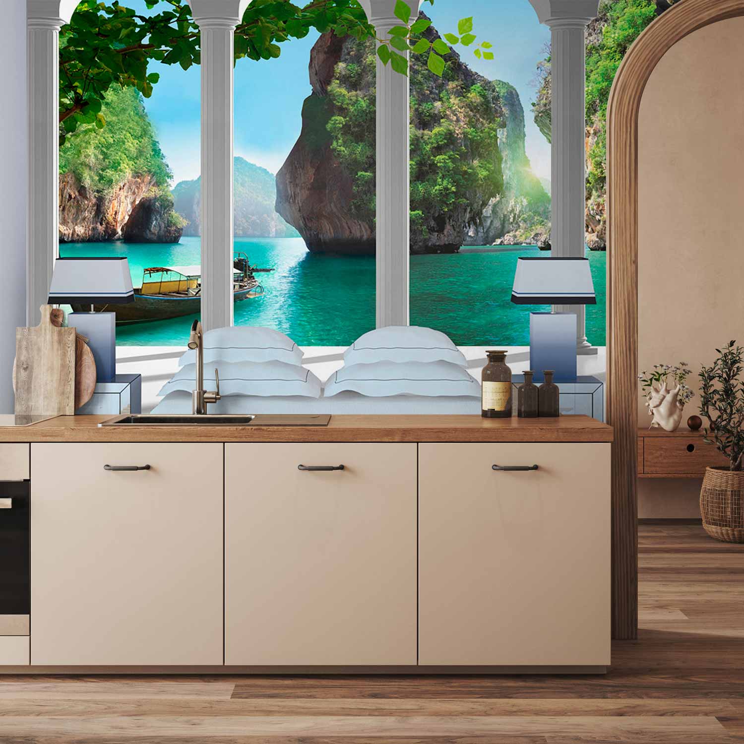 Seaside Terrace Columns Landscape Wall Mural