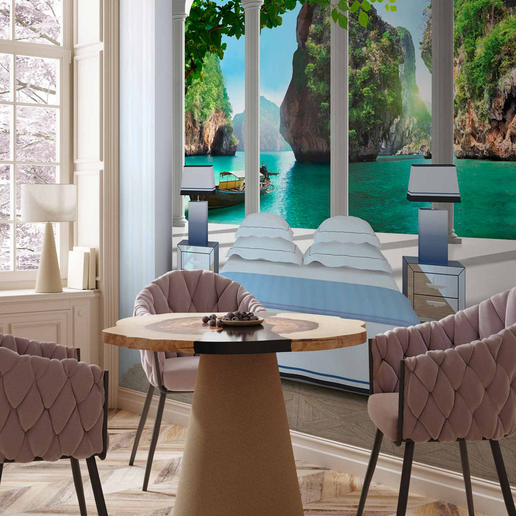 Seaside Terrace Columns Landscape Wall Mural