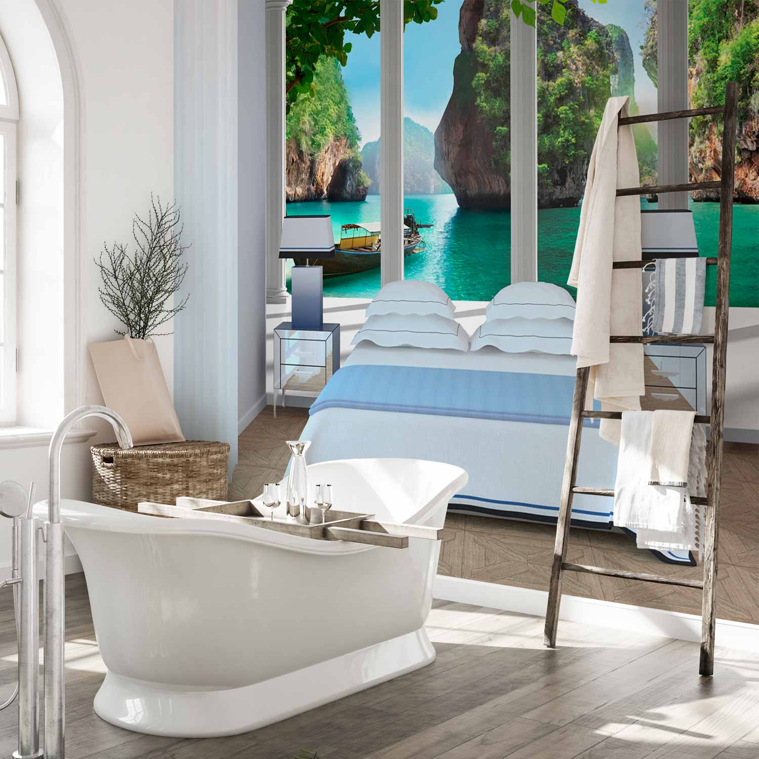 Seaside Terrace Columns Landscape Wall Mural