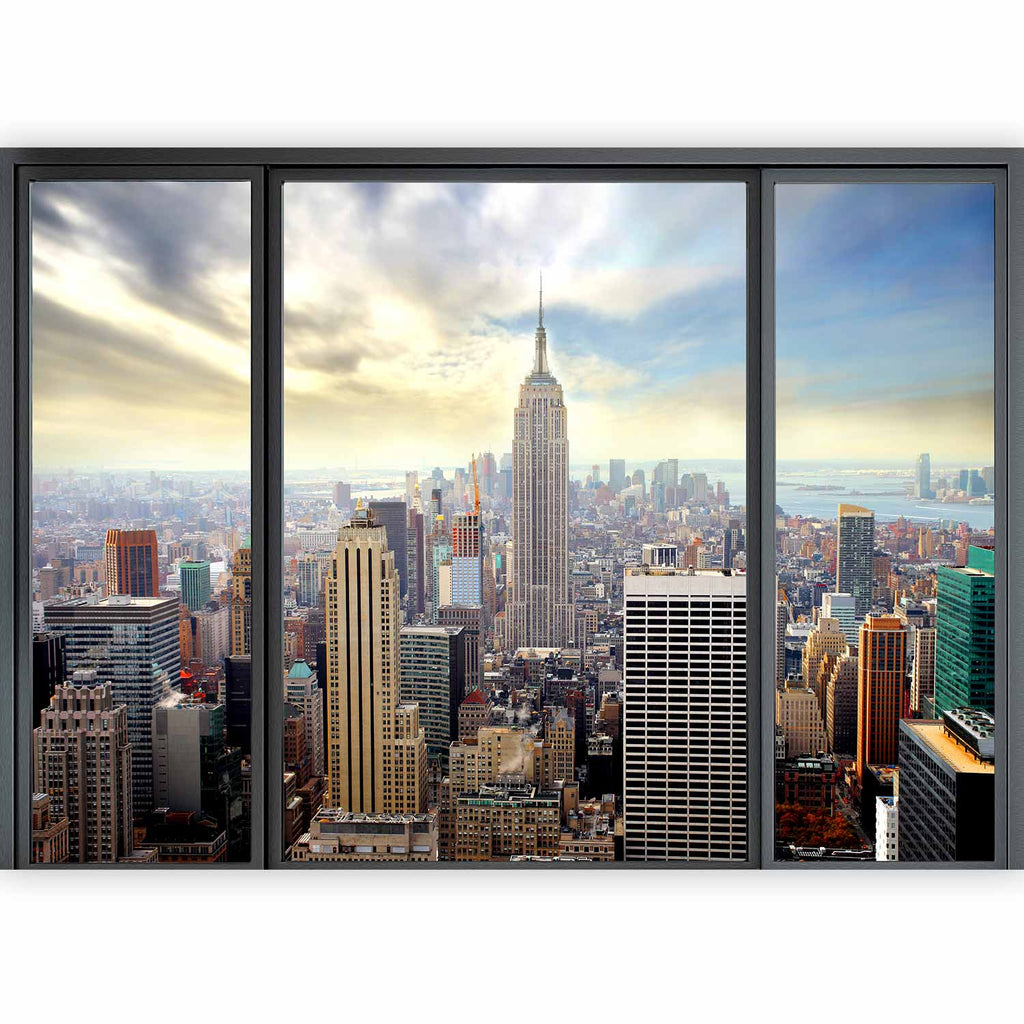City Skyline Behind Glass Wall Mural