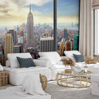 City Skyline Behind Glass Wall Mural