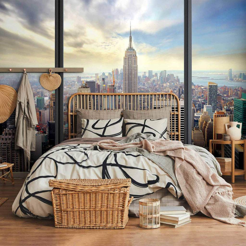 City Skyline Behind Glass Wall Mural