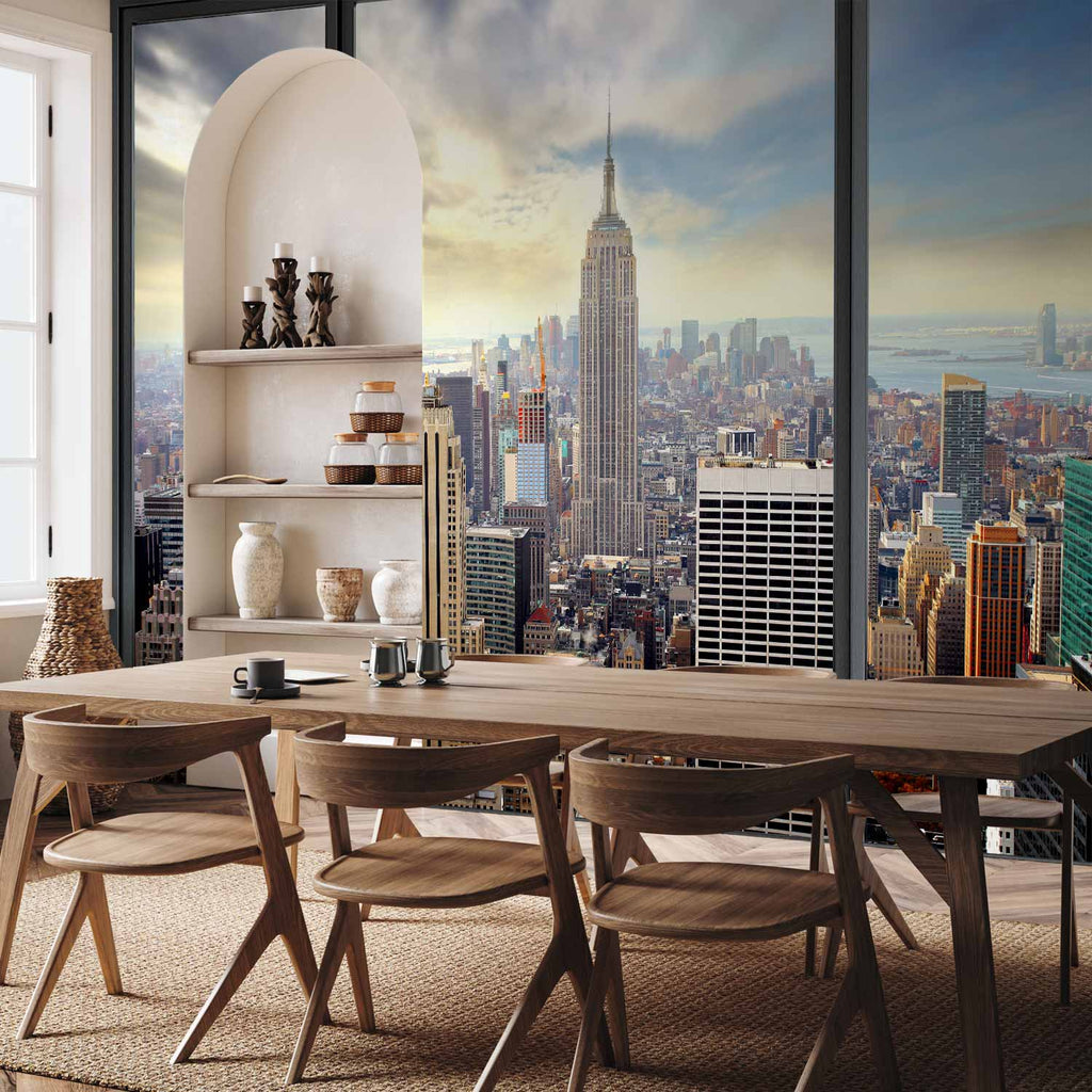 City Skyline Behind Glass Wall Mural