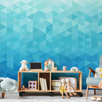 Azure Pixel Geometric Pattern Wall Mural