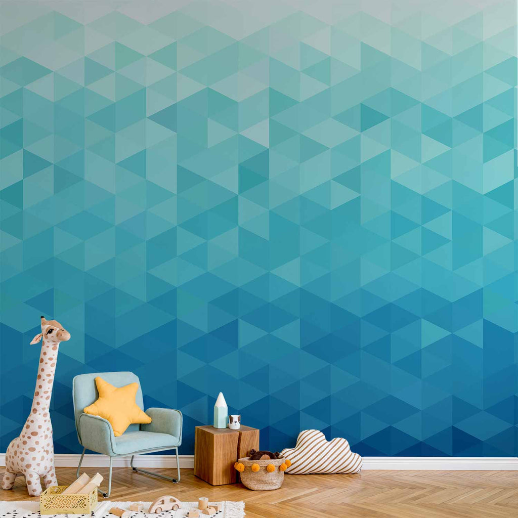 Azure Pixel Geometric Pattern Wall Mural