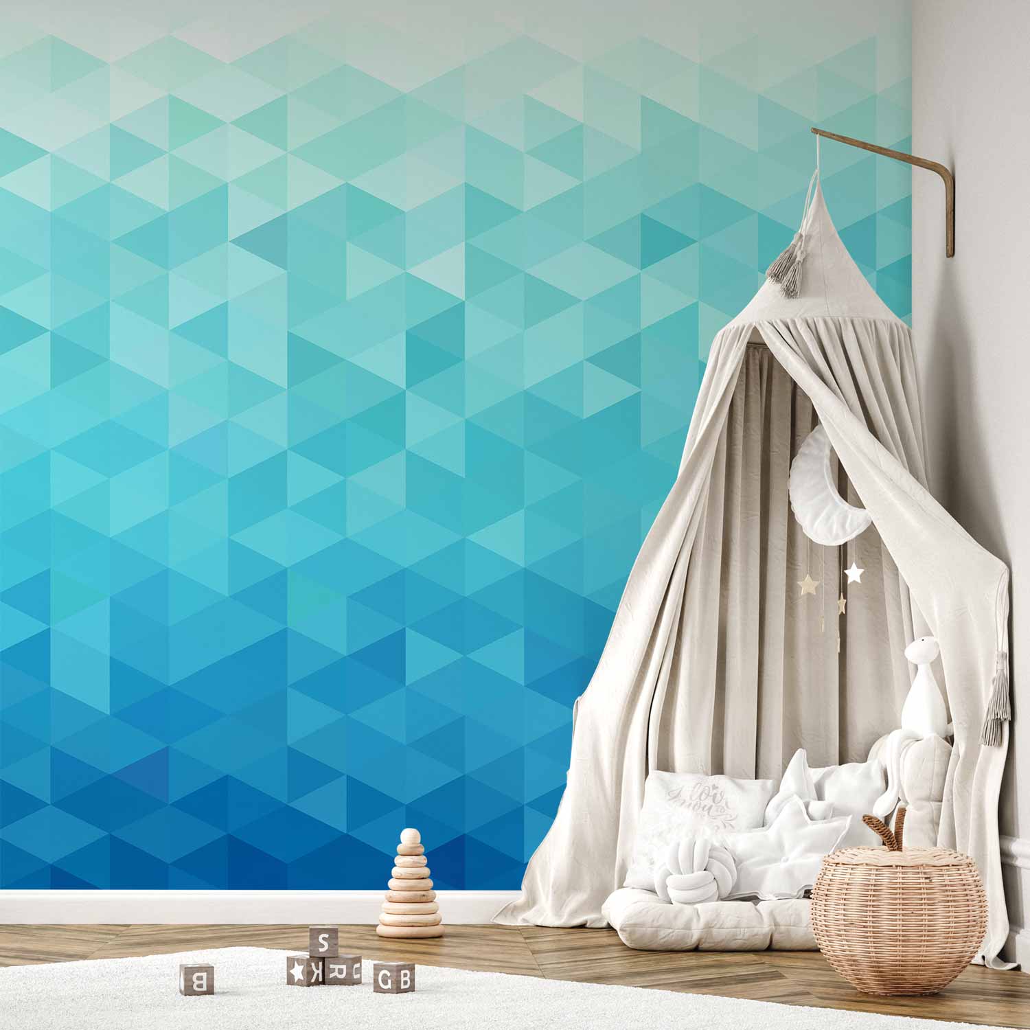 Azure Pixel Geometric Pattern Wall Mural