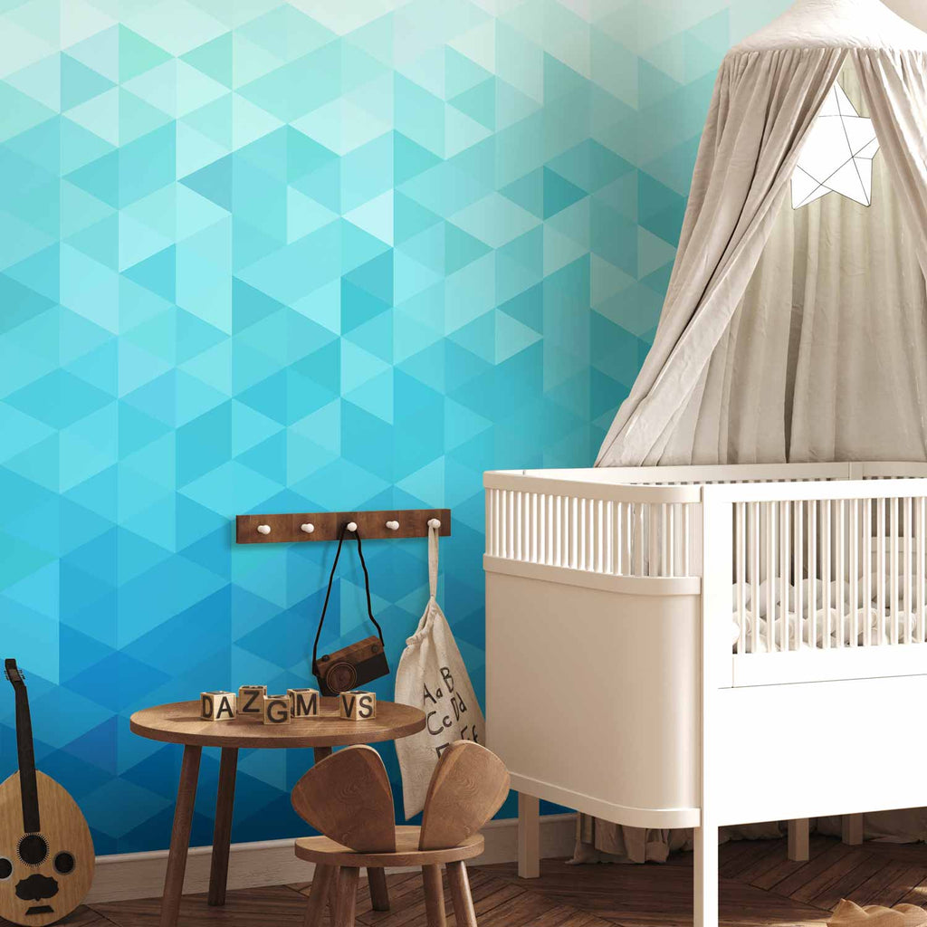 Azure Pixel Geometric Pattern Wall Mural