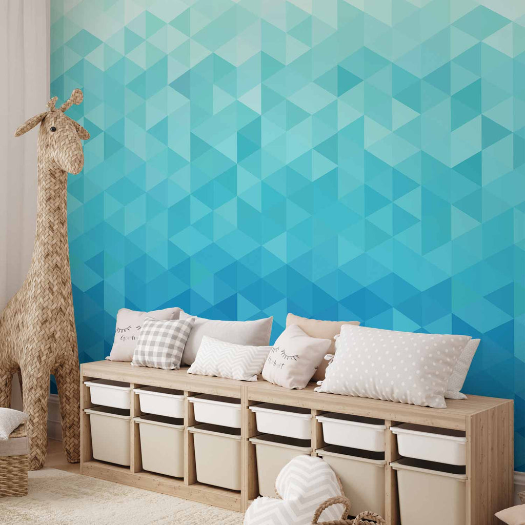 Azure Pixel Geometric Pattern Wall Mural
