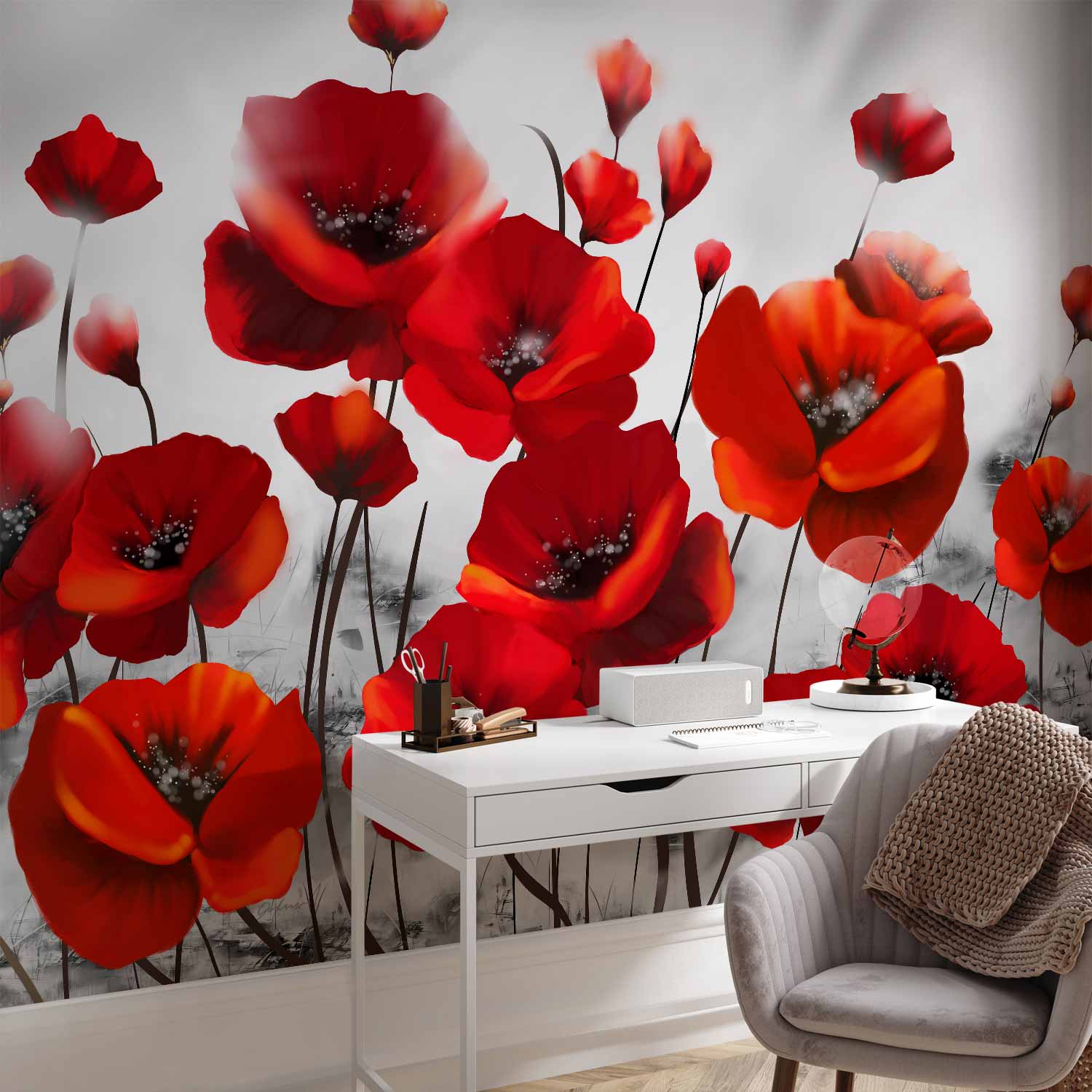 Moonlit Poppies Floral Wall Mural