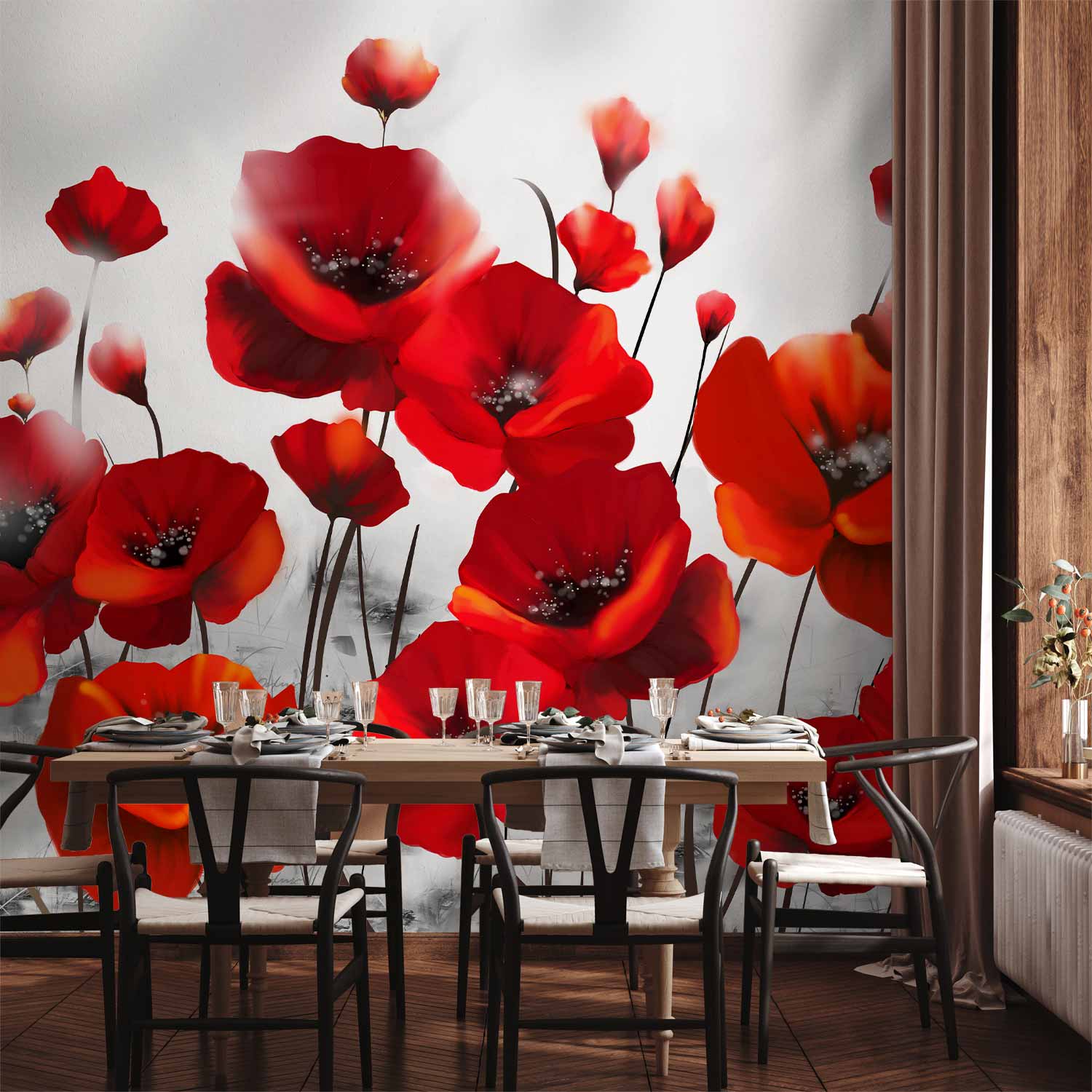 Moonlit Poppies Floral Wall Mural