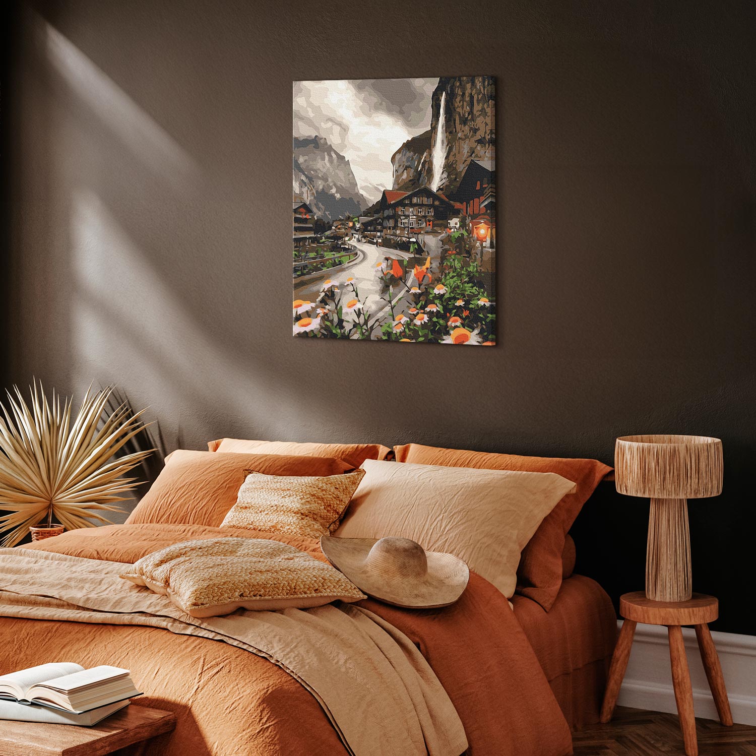 Swiss Mountain Town Landscape Paint by Numbers