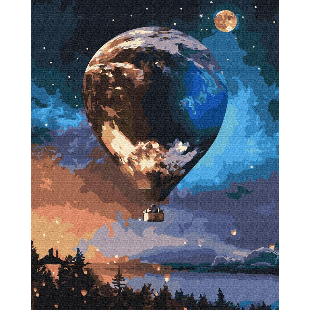 Night Hot Air Balloon Landscape Paint by Numbers