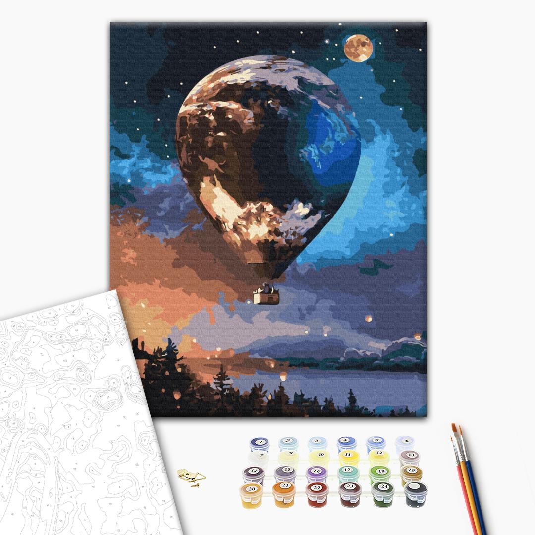 Night Hot Air Balloon Landscape Paint by Numbers