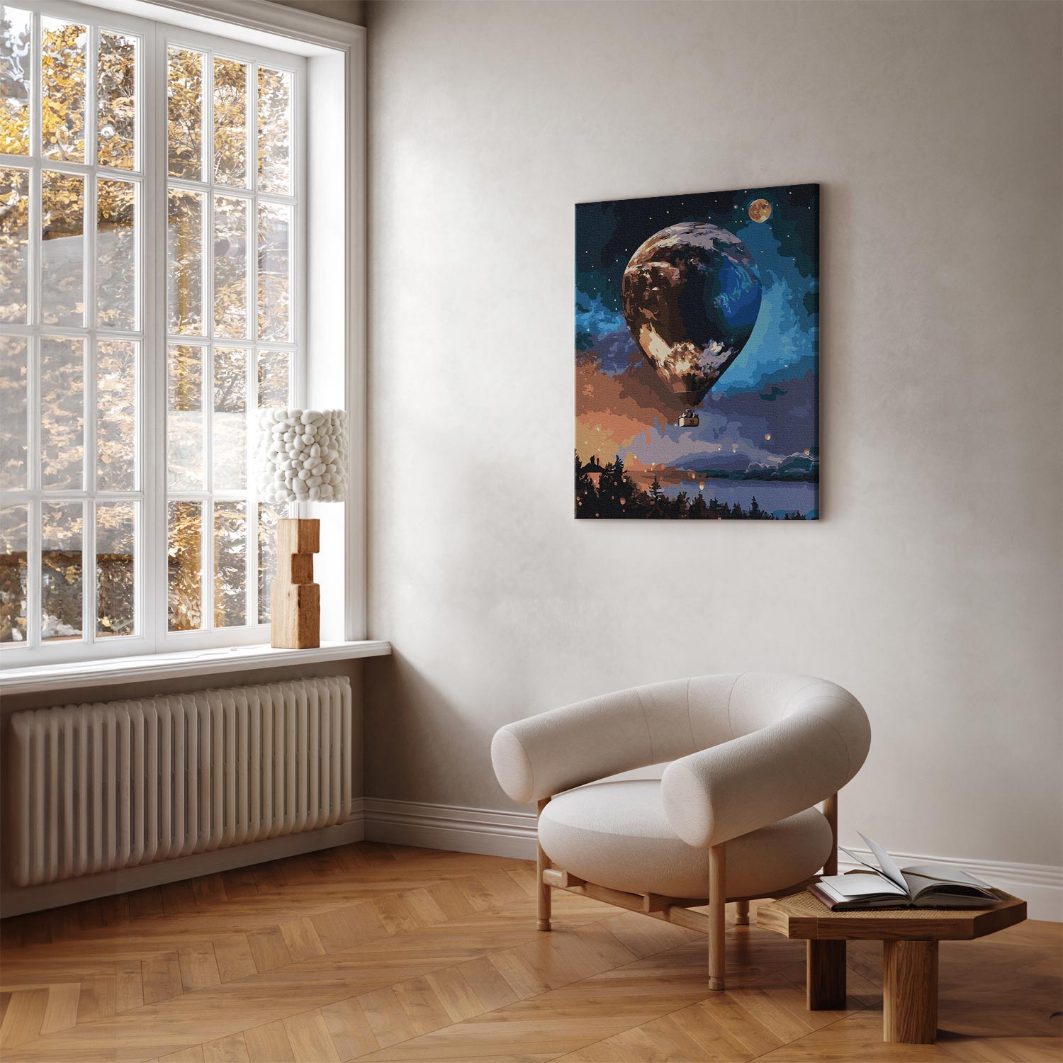 Night Hot Air Balloon Landscape Paint by Numbers