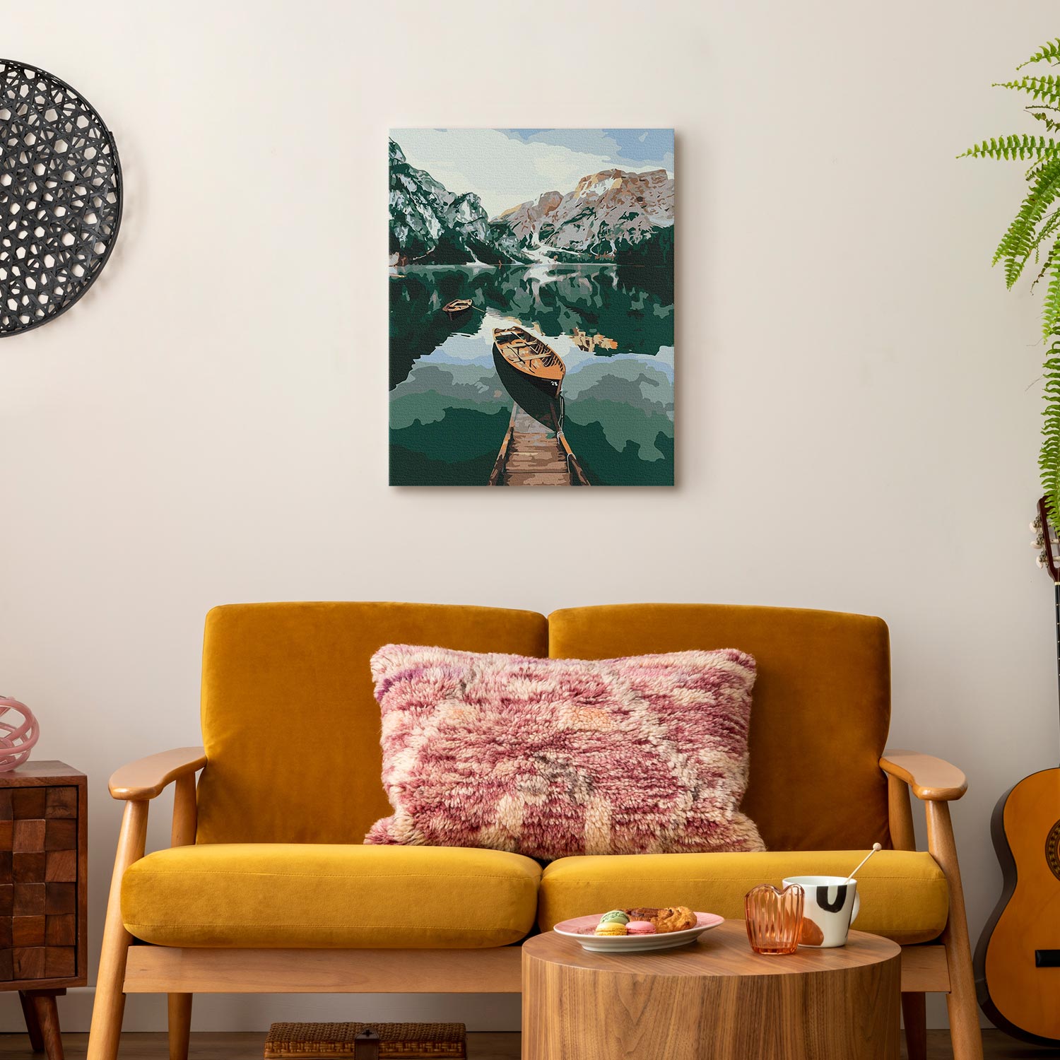 Dolomites Boats Mountain Landscape Paint by Numbers