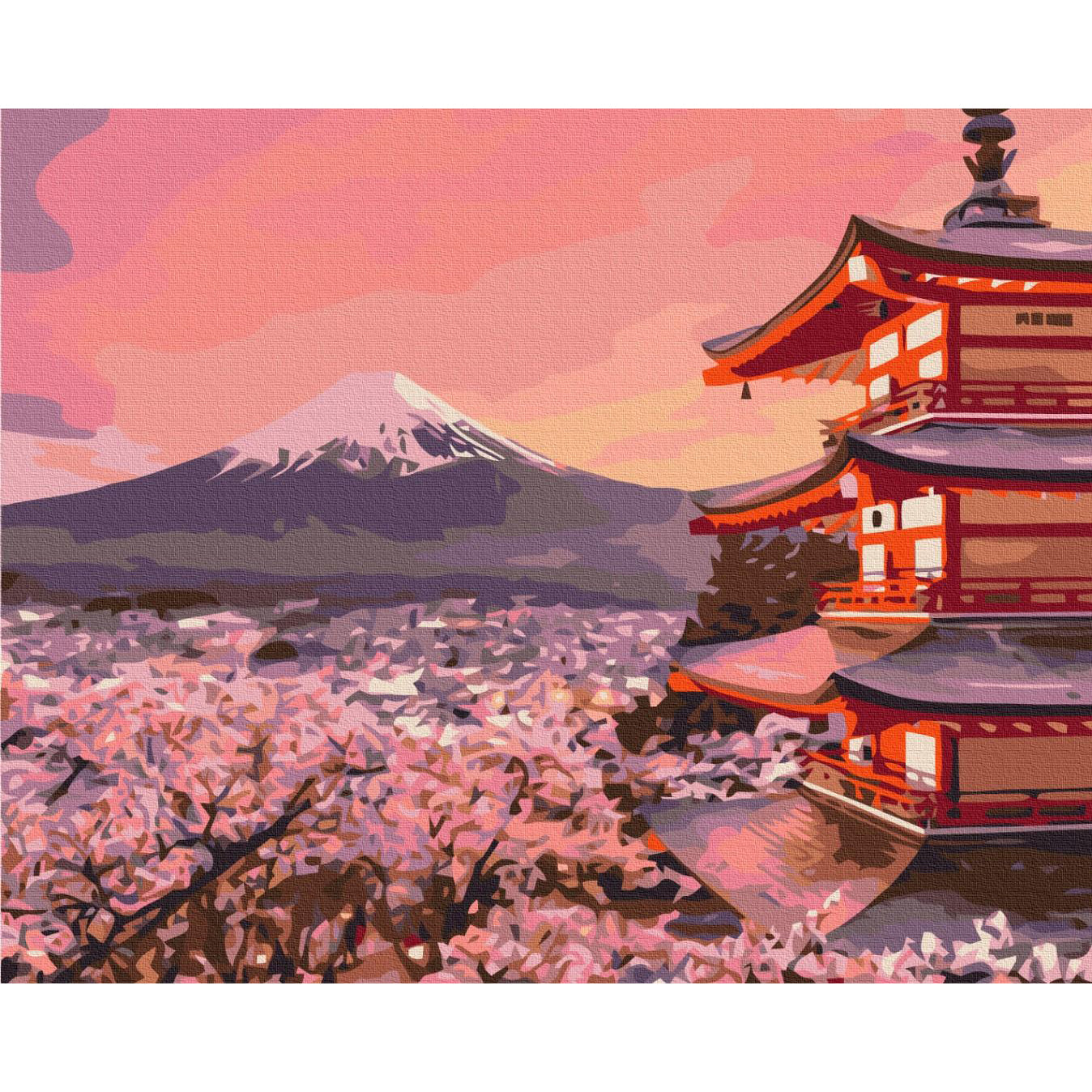 Mount Fuji Temple Landscape Paint by Numbers