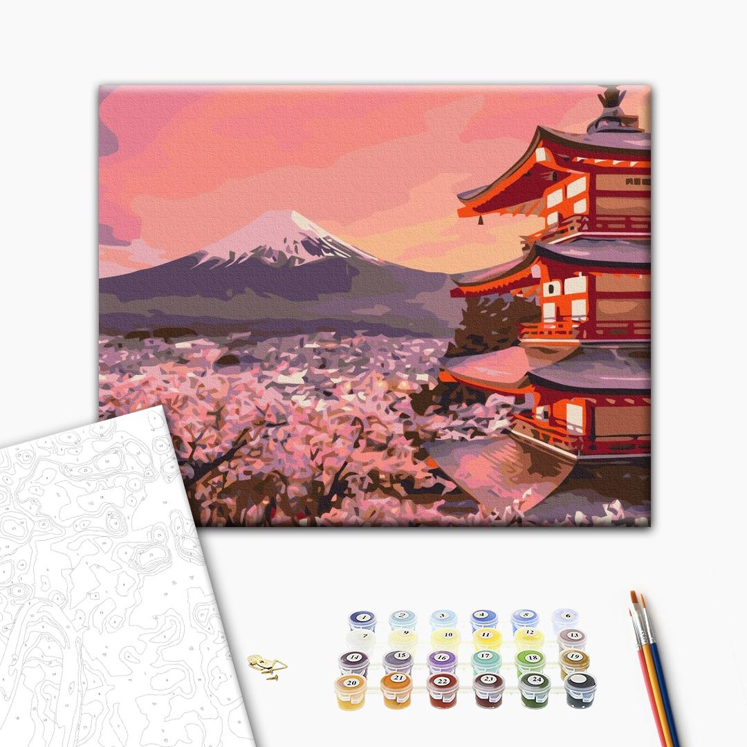 Mount Fuji Temple Landscape Paint by Numbers