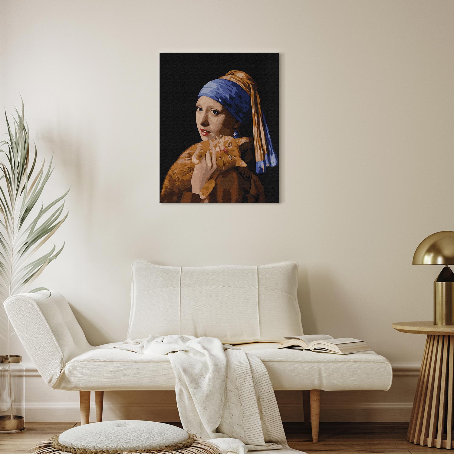 Girl with a Pearl and Ginger Cat Paint by Numbers