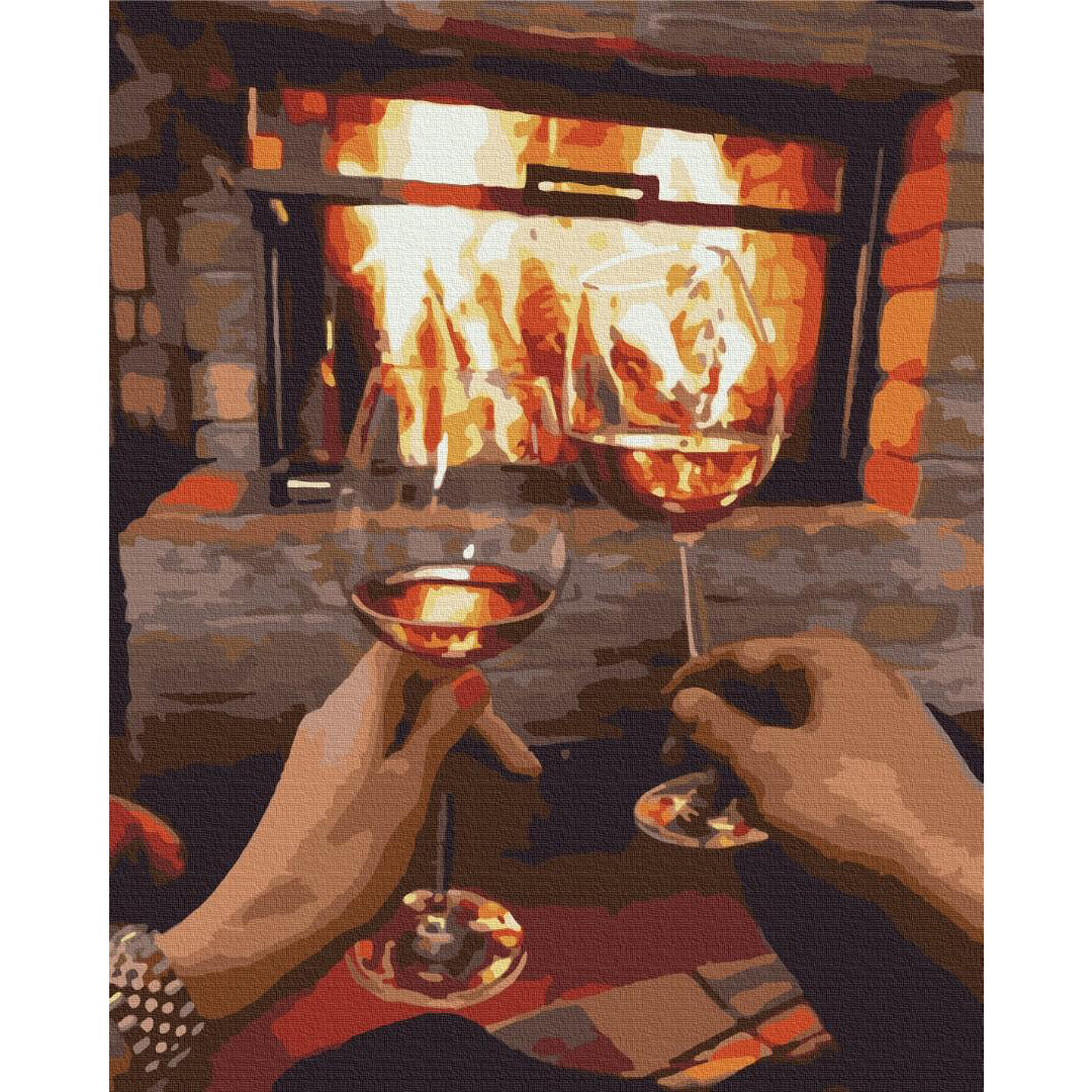 Evening Fireplace Scene Romantic Paint by Numbers
