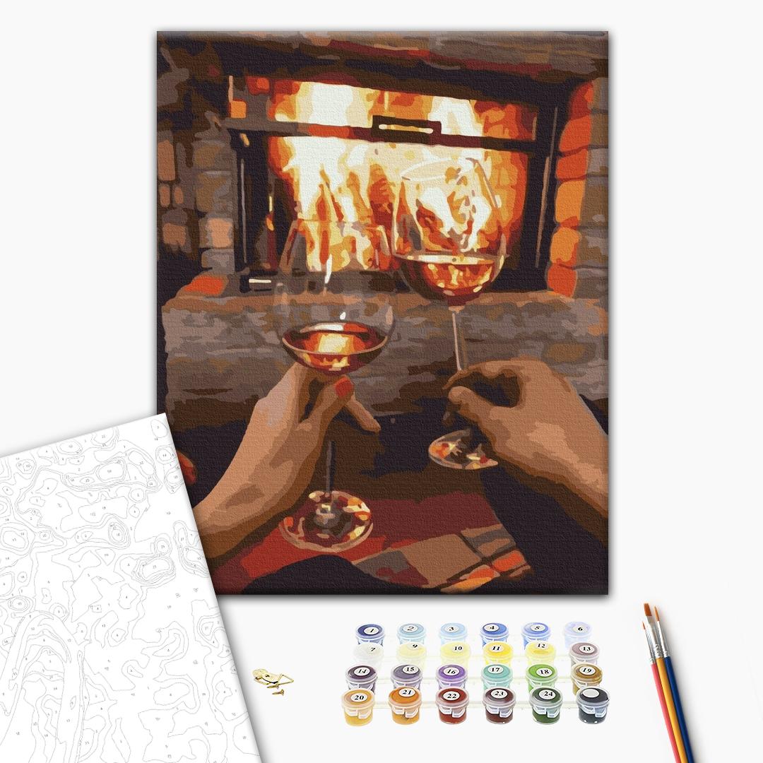 Evening Fireplace Scene Romantic Paint by Numbers