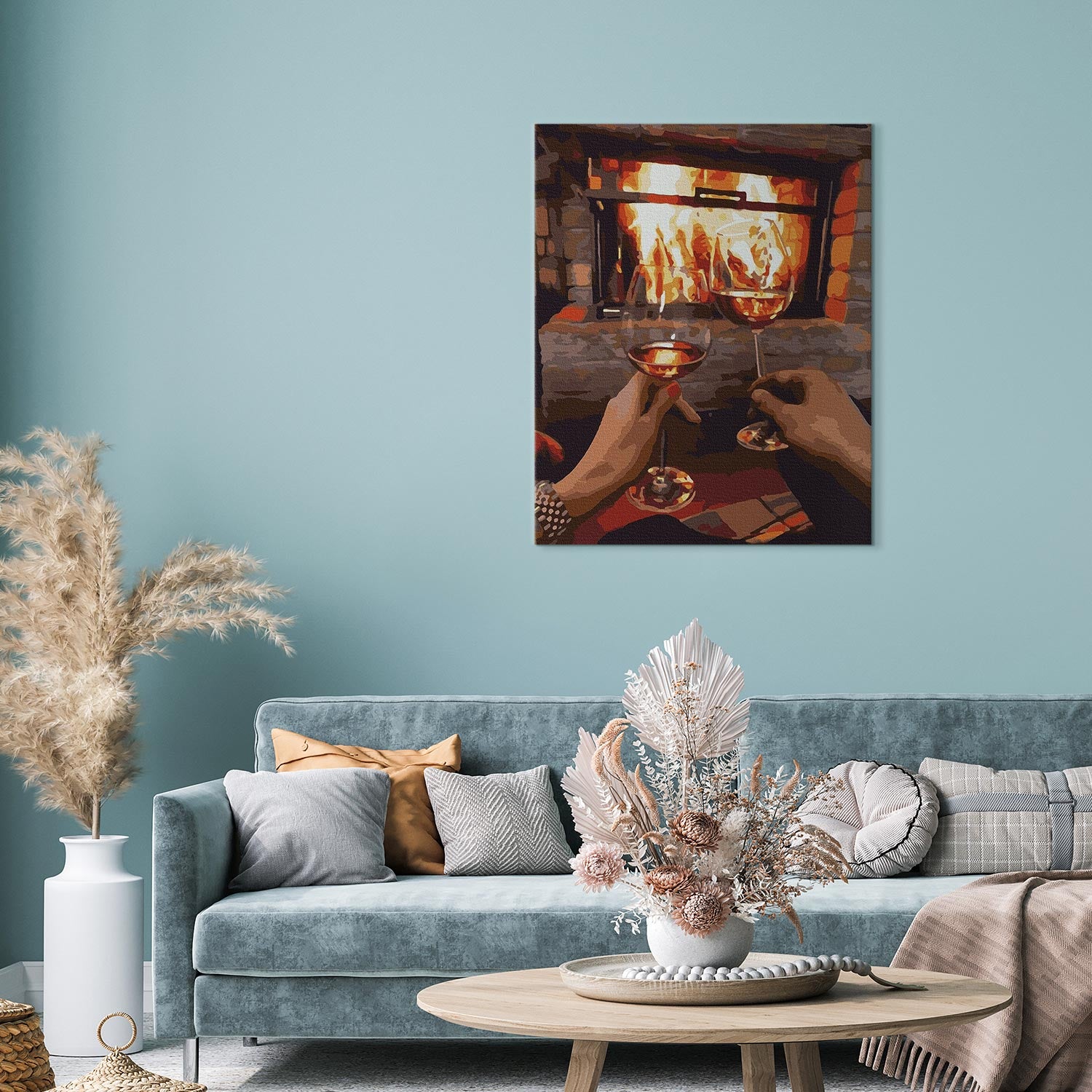 Evening Fireplace Scene Romantic Paint by Numbers