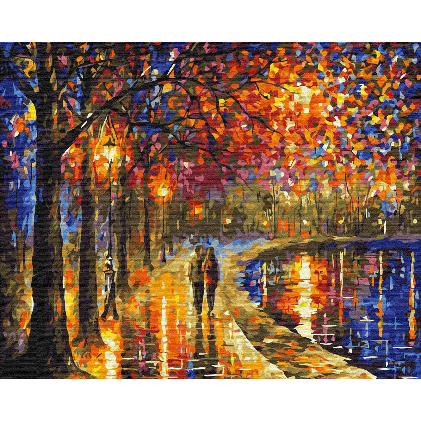 Autumn Street Lamp Walk Landscape Paint by Numbers
