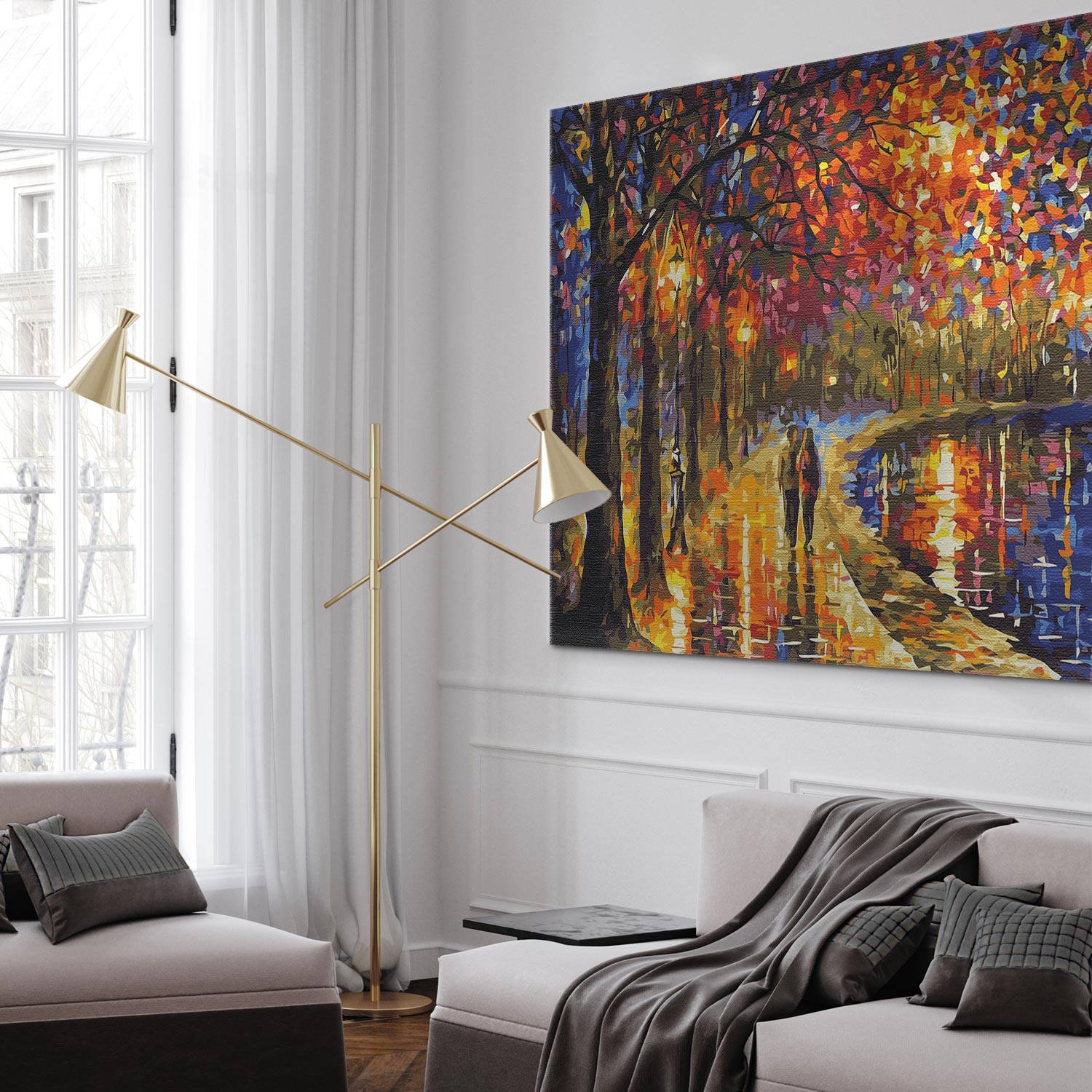 Autumn Street Lamp Walk Landscape Paint by Numbers