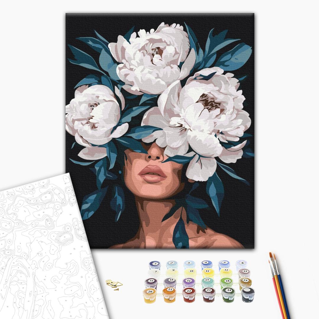 White Peonies Floral Paint by Numbers Kit
