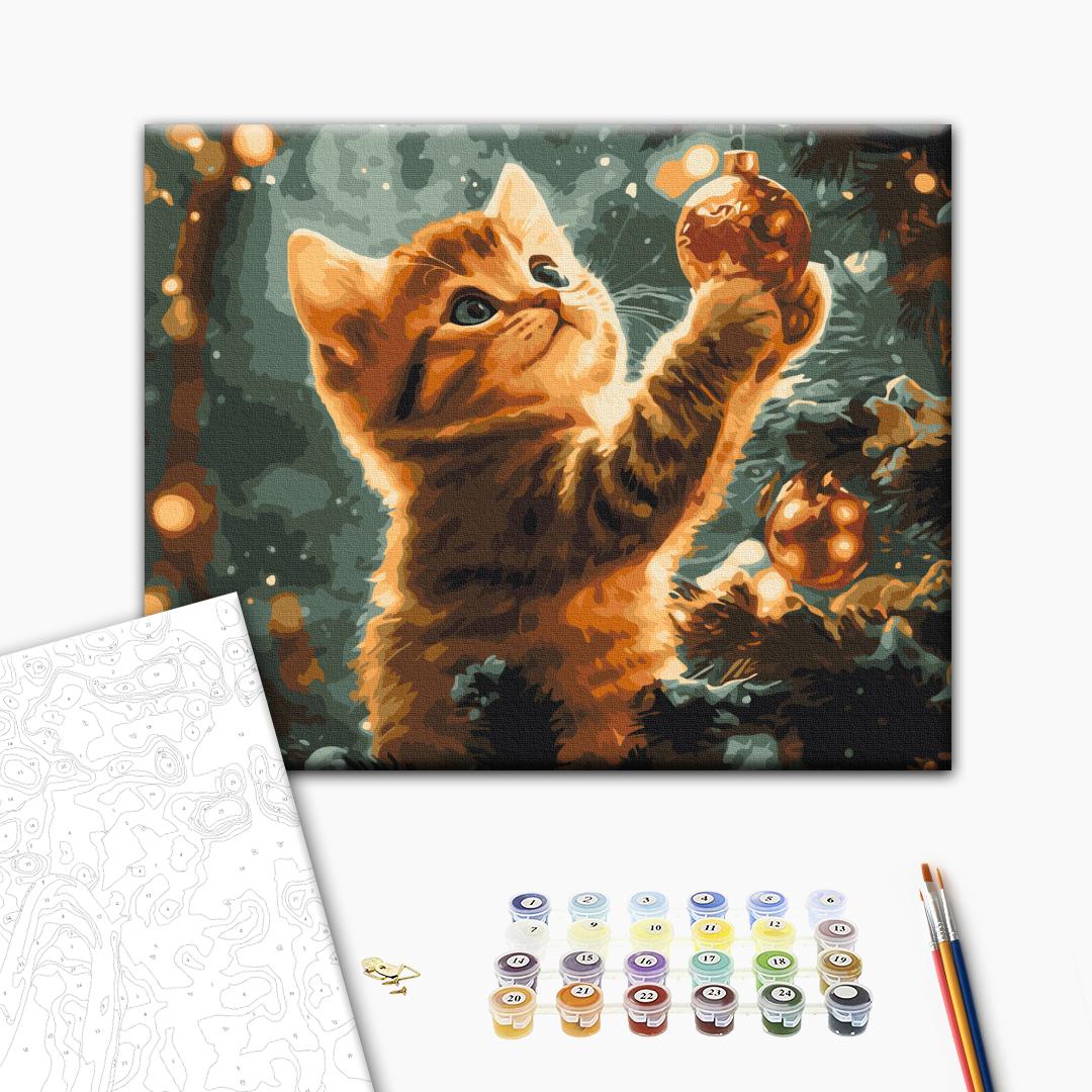 Christmas Kitten Animals Paint by Numbers Kit