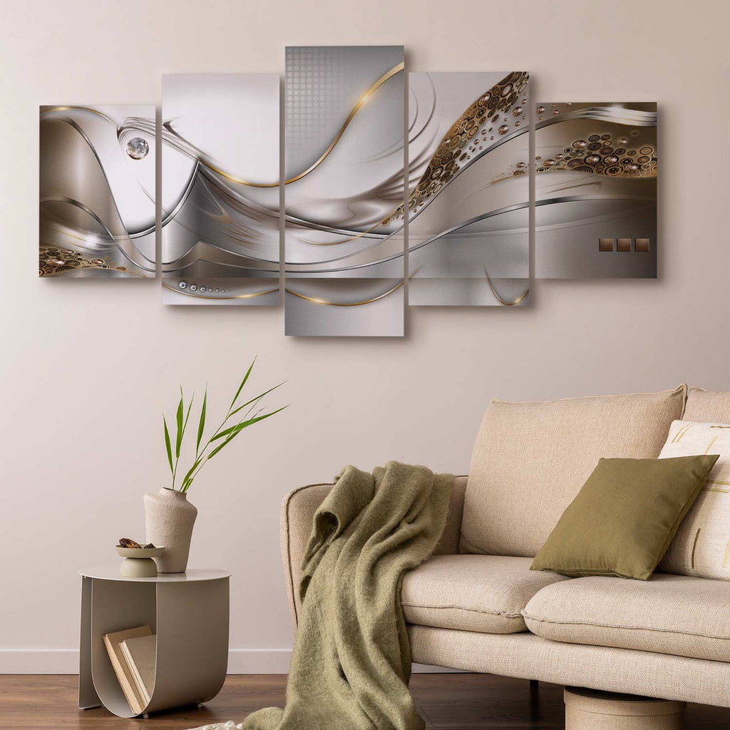 Golden Geometric Stripes Abstract Canvas Print