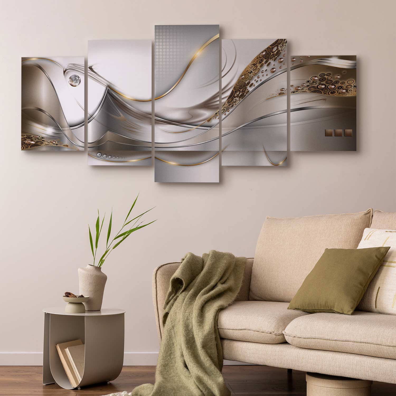 Golden Geometric Stripes Abstract Canvas Print