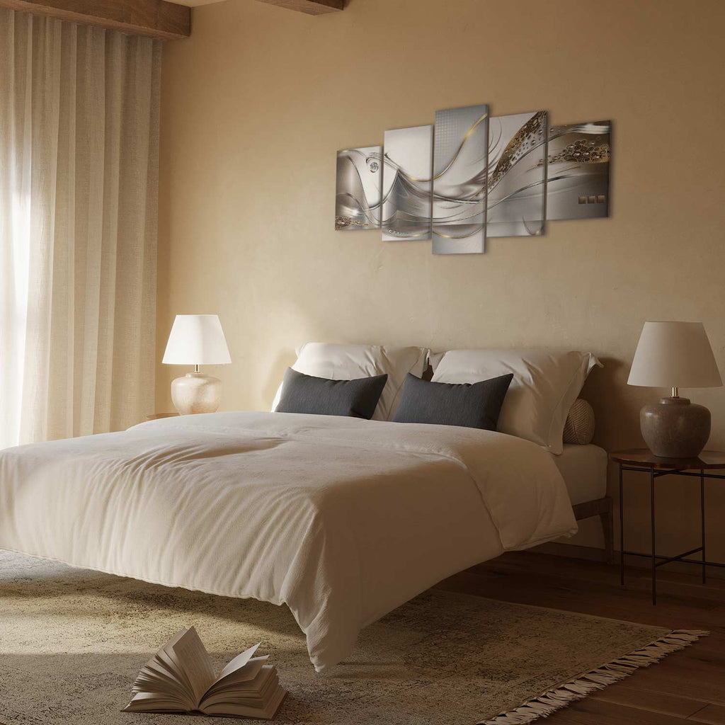 Golden Geometric Stripes Abstract Canvas Print