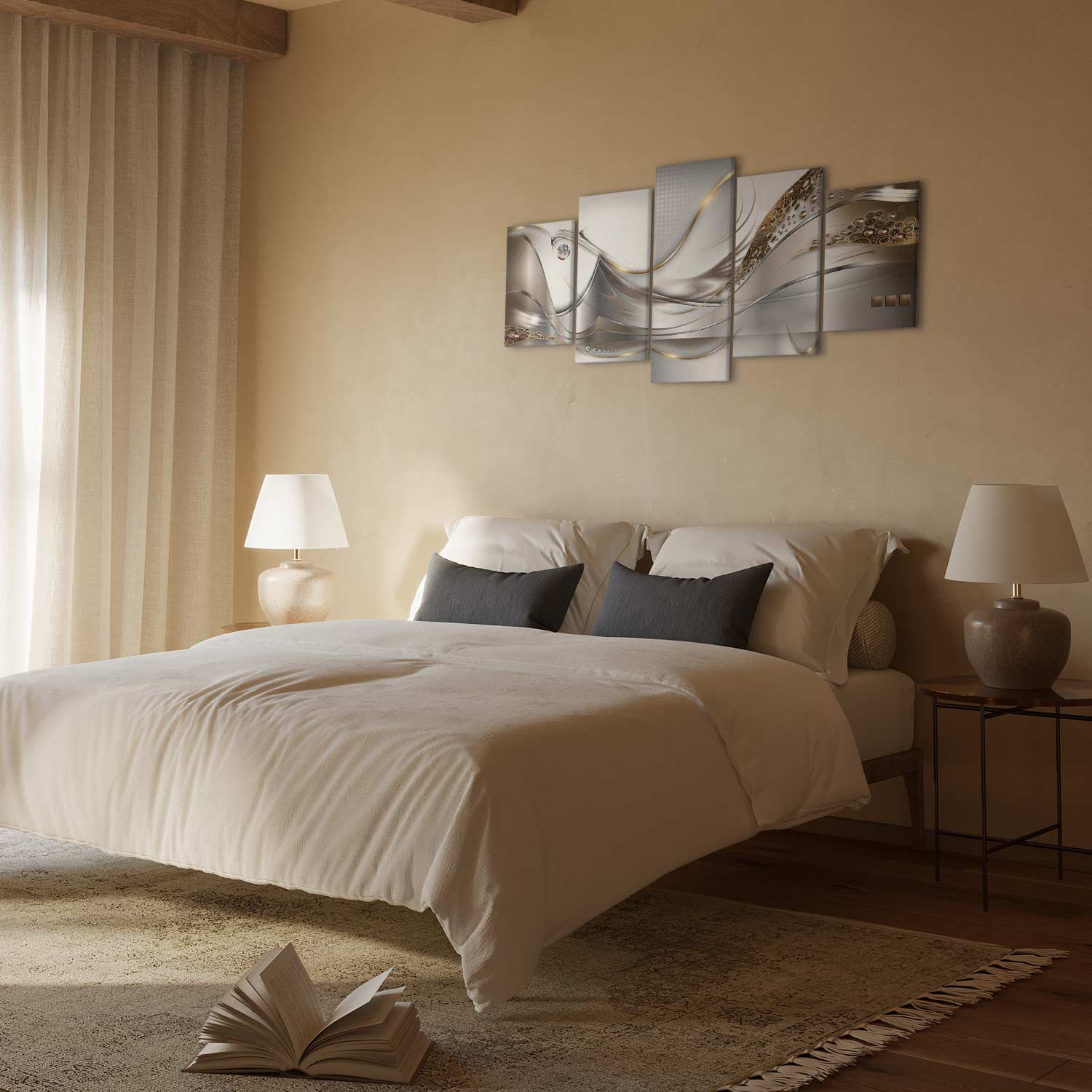 Golden Geometric Stripes Abstract Canvas Print