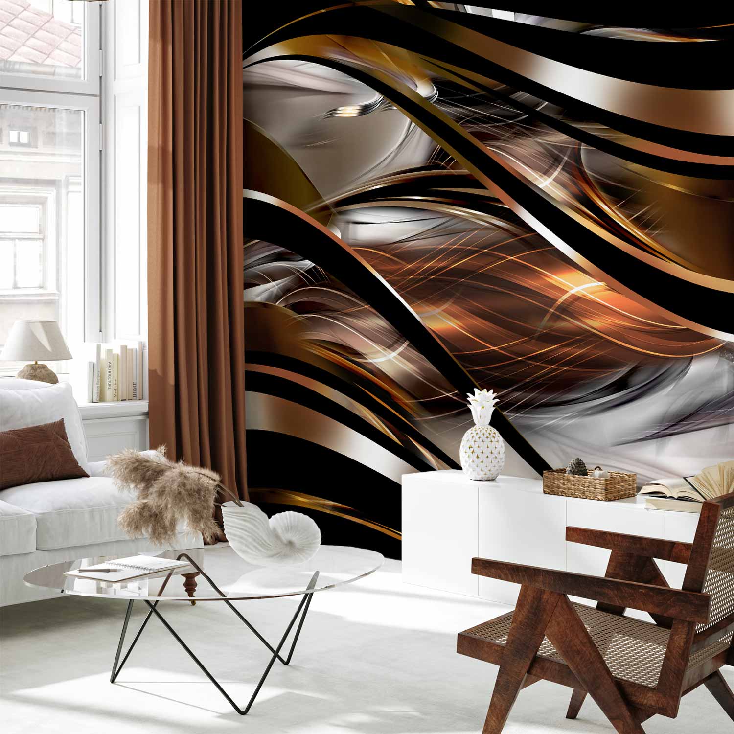 Amber Abstract Waves Wall Mural