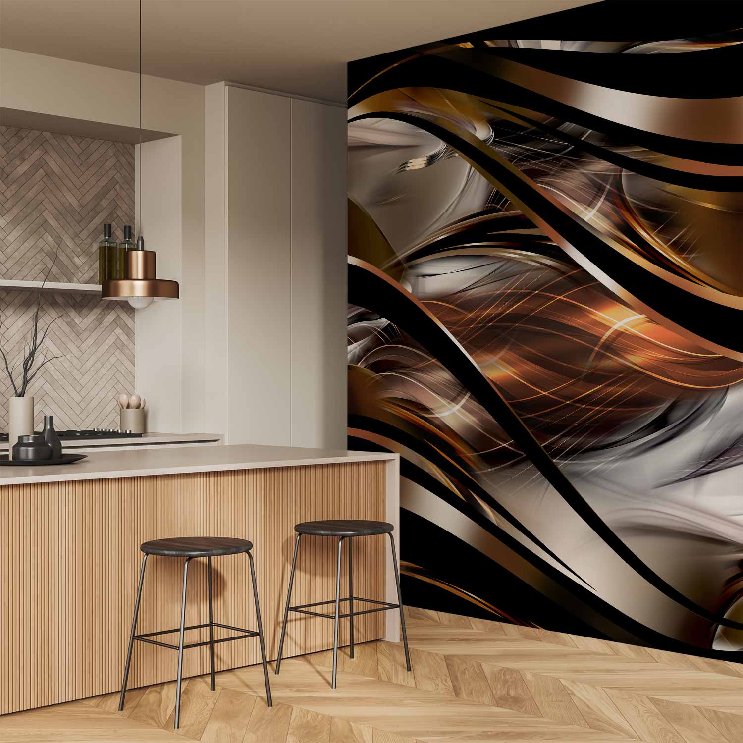 Amber Abstract Waves Wall Mural