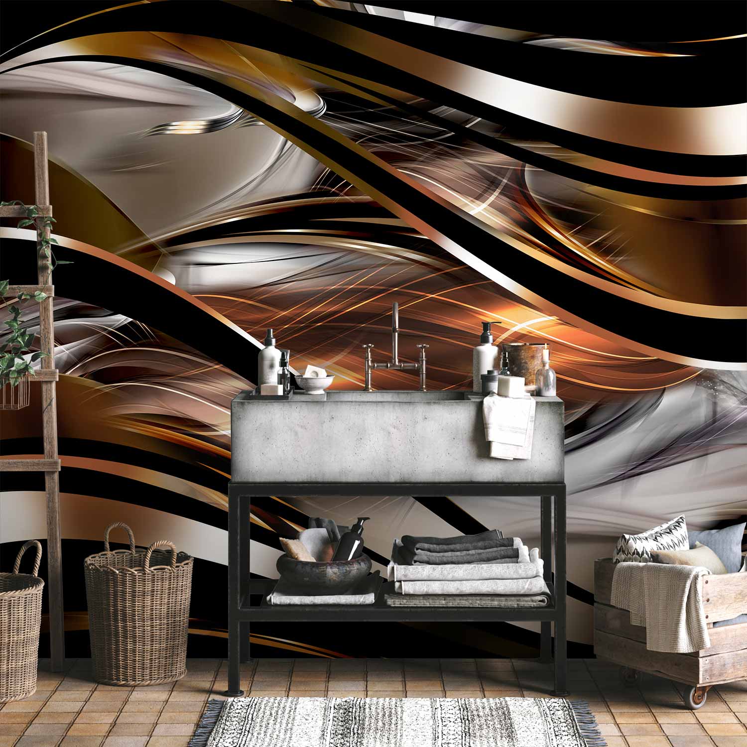 Amber Abstract Waves Wall Mural