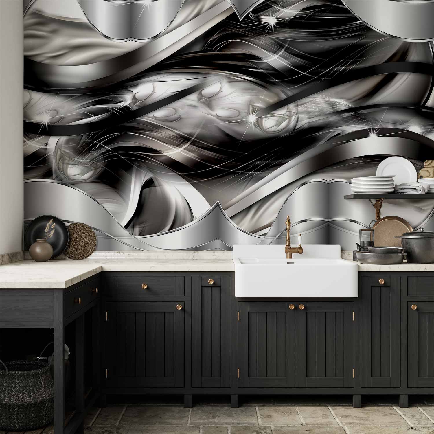 Platinum Fog Abstract Waves Wall Mural