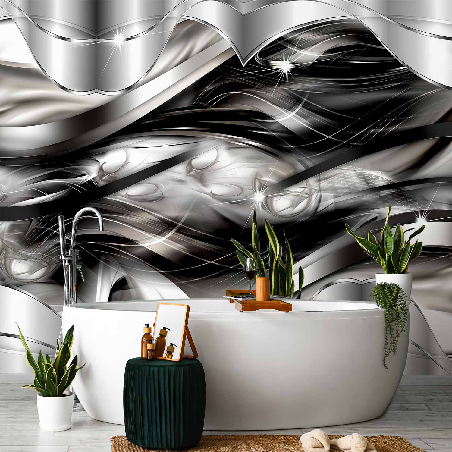 Platinum Fog Abstract Waves Wall Mural