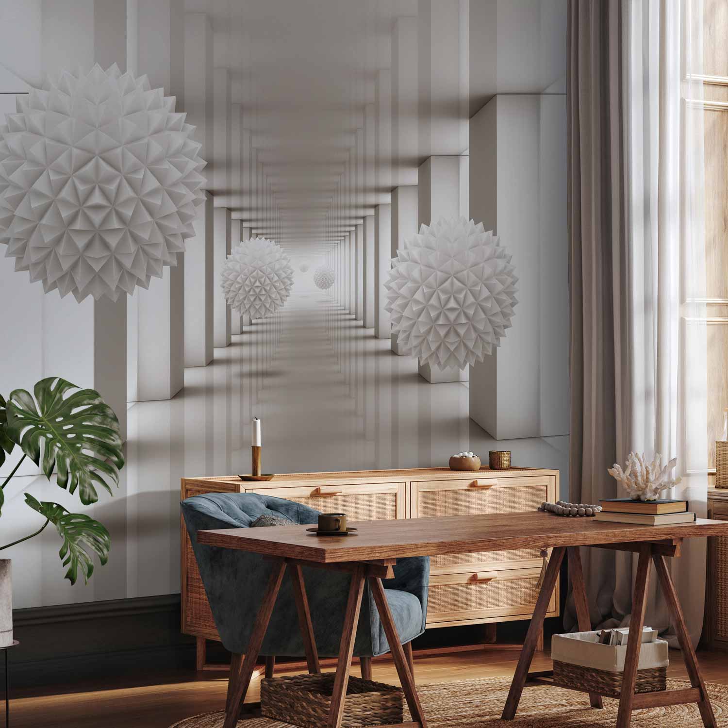 3D Geometric Corridor Sci-fi Wall Mural