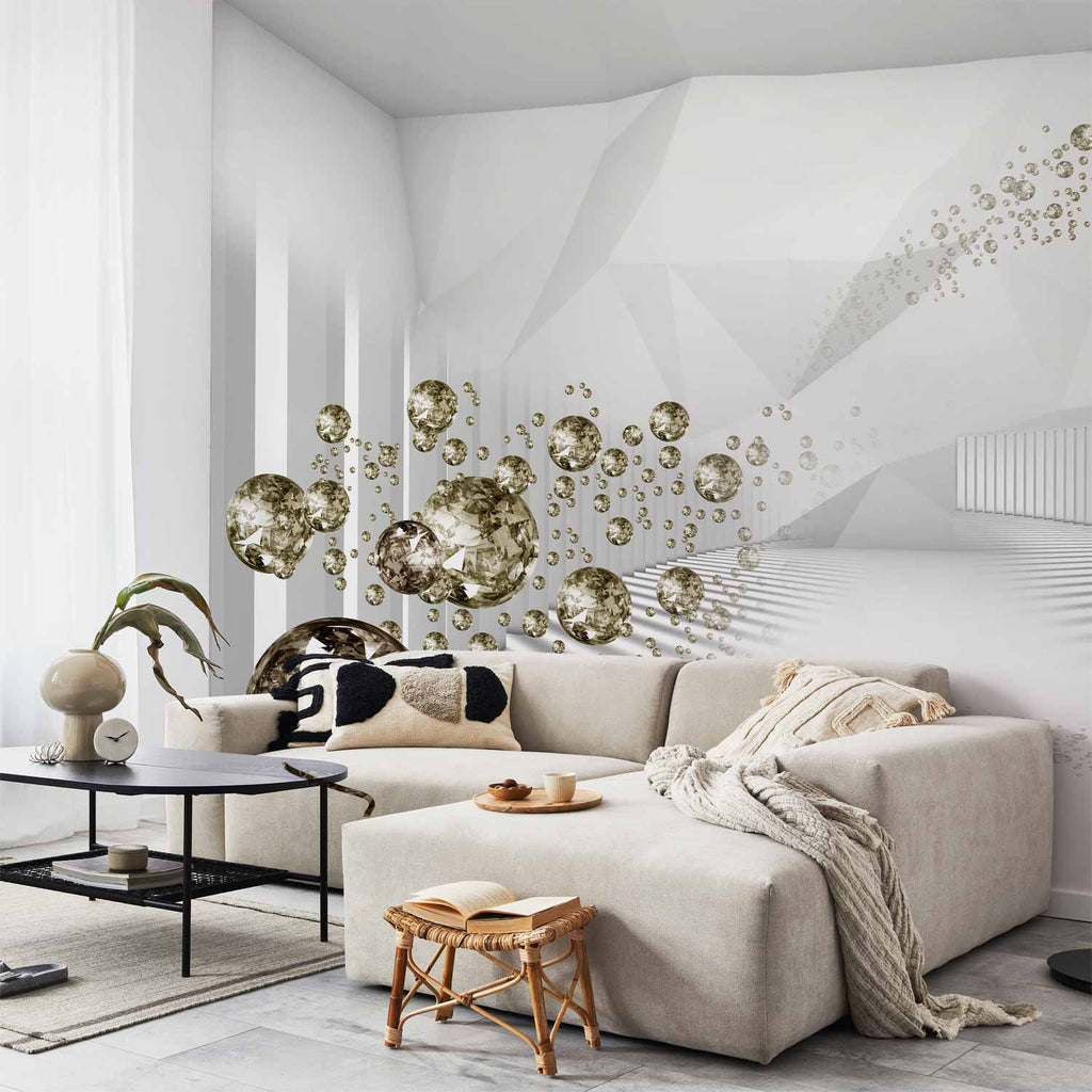 Diamond Corridor 3D Geometric Grey Wall Mural
