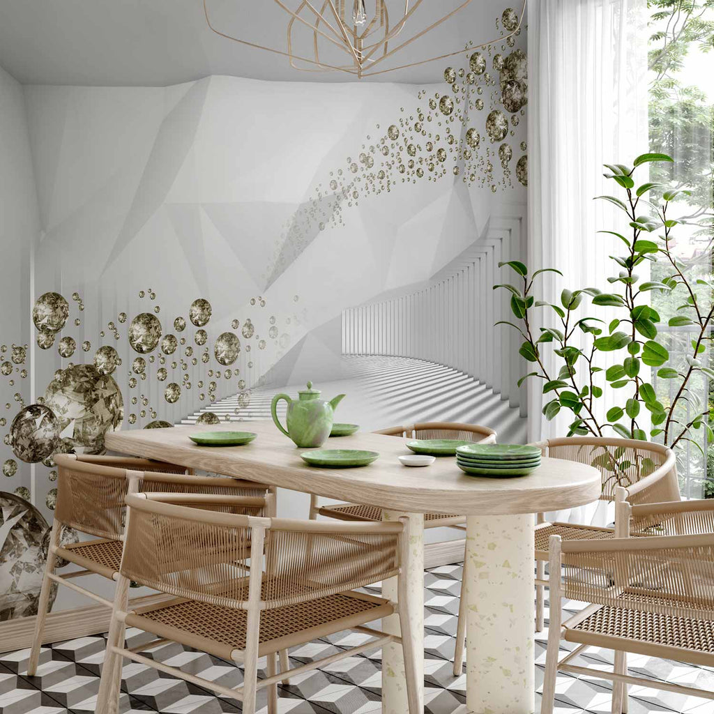 Diamond Corridor 3D Geometric Grey Wall Mural