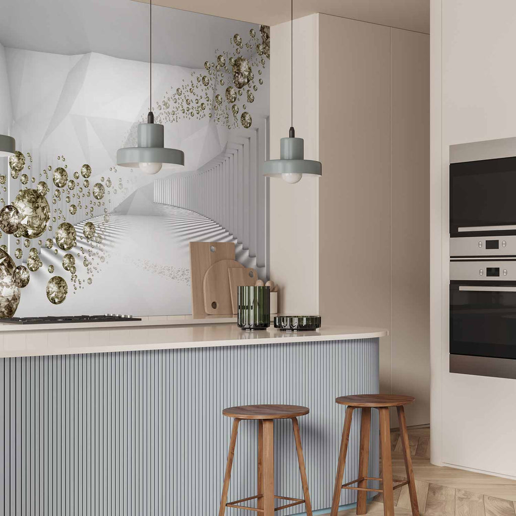 Diamond Corridor 3D Geometric Grey Wall Mural